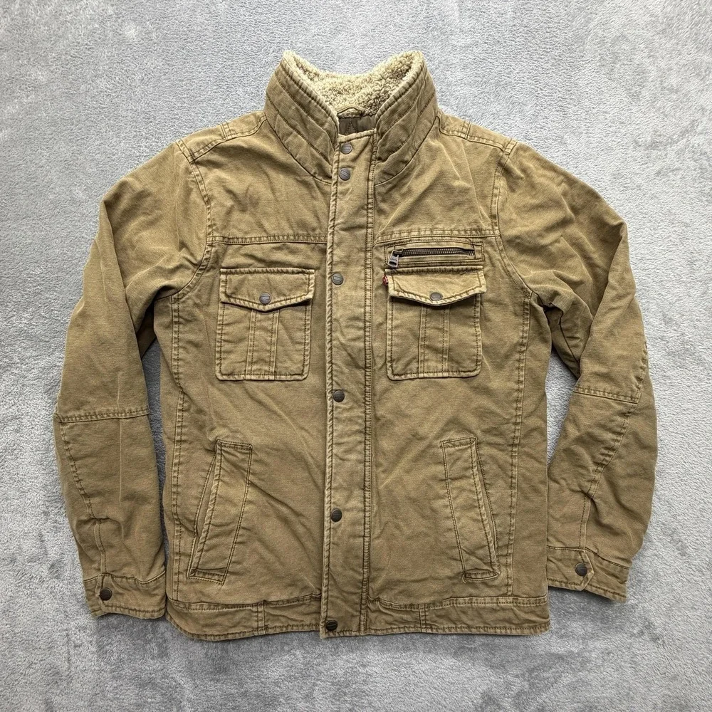Levi's Jacket Mens Small Brown Canvas Sherpa Collar Quilted Lined Workwear Warm